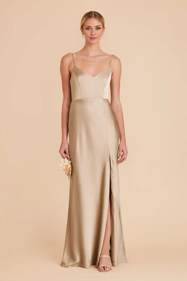 OKBBN sweet and sexy V-neck slim shoulder strap slit chic full lining and floor Prom Dresses