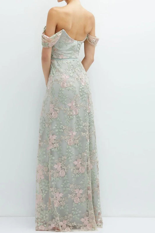 Off-Shoulder 3D Floral Appliques Mermaid Long Prom Dress