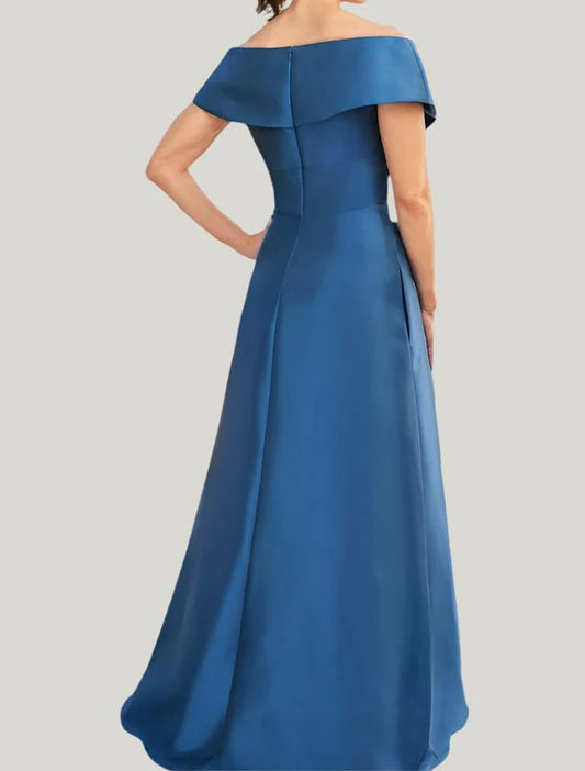 Off-the-Shoulder Satin Mother of The Bride Dresses with Pockets