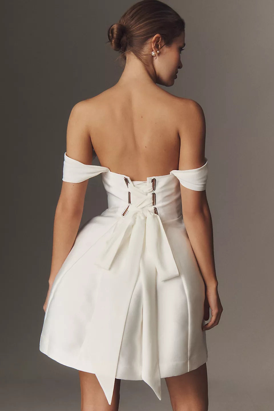 Off-the-Shoulder Structured Mini Evening Dresses with Back Bow