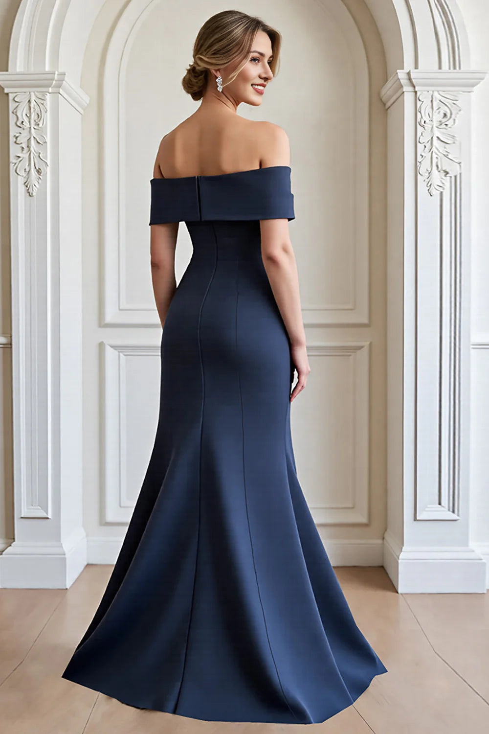 Off The Shoulder Navy Mermaid Mother Of The Bride Dress With Appliques