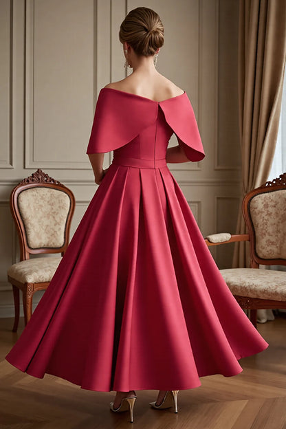 Off The Shoulder Red A Line Mother Of The Bride Dress With Bow