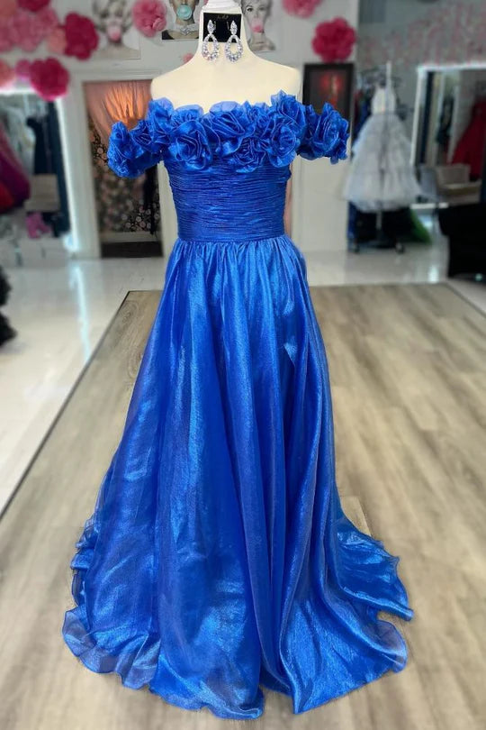 Off shoulder A-line ball gown with 3D flowers