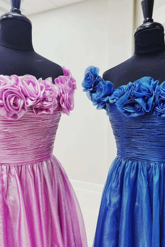 Off shoulder A-line ball gown with 3D flowers