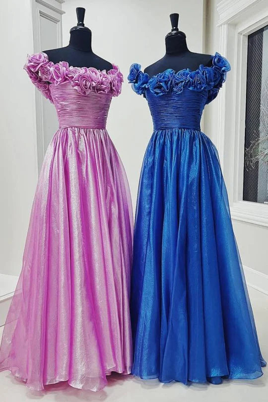 Off shoulder A-line ball gown with 3D flowers