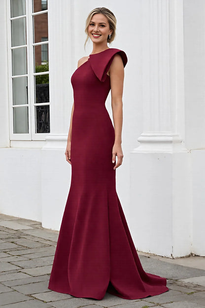 One Shoulder Burgundy Mermaid Long Mother Of The Bride Dress