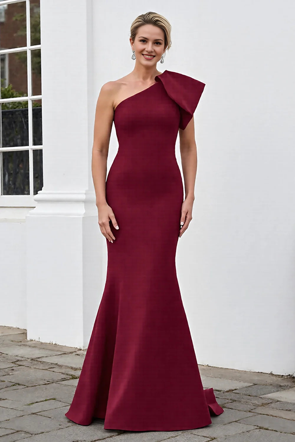 One Shoulder Burgundy Mermaid Long Mother Of The Bride Dress
