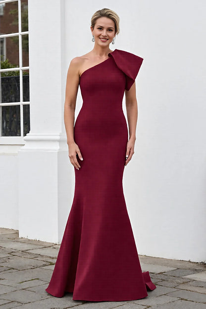 One Shoulder Burgundy Mermaid Long Mother Of The Bride Dress
