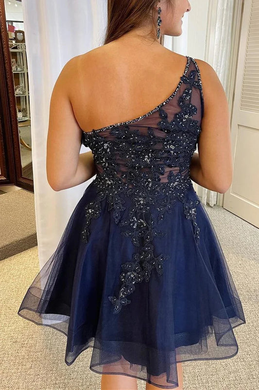 One Shoulder Lavender A-line Short Homecoming Dress
