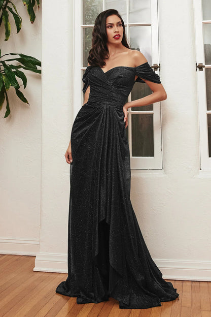 One shoulder V-neck A-line dress with side slit