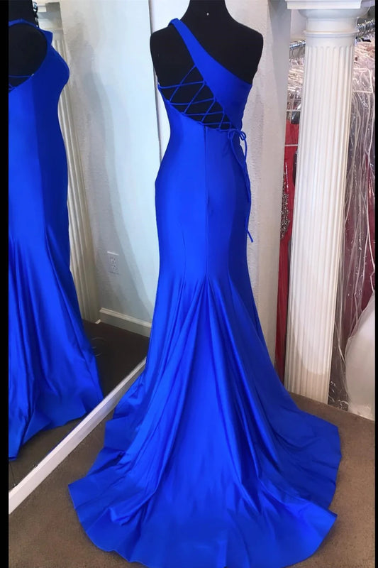 One shoulder backless mermaid long formal dress