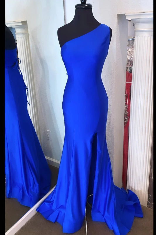 One shoulder backless mermaid long formal dress