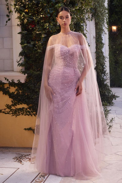 One shoulder mermaid pleated pearl dress