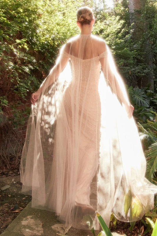 One shoulder mermaid pleated pearl dress