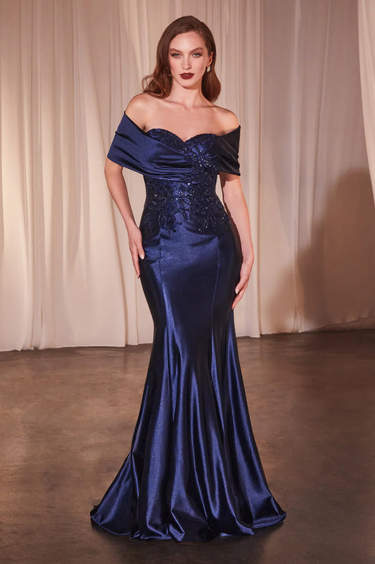 One shoulder strapless mermaid lace dress with rhinestones