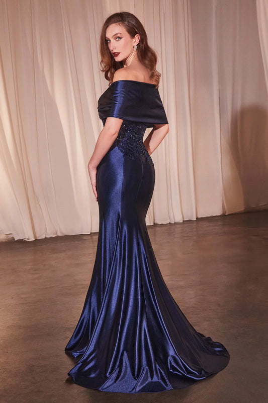 One shoulder strapless mermaid lace dress with rhinestones