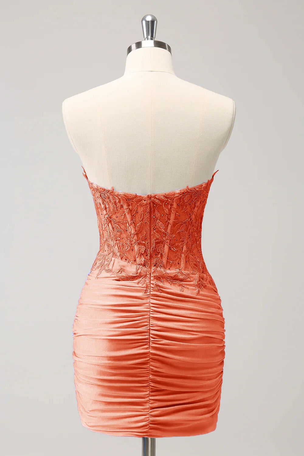 Sleeveless strapless tight fitting sweetheart corset with short pleats and beaded back to school dress