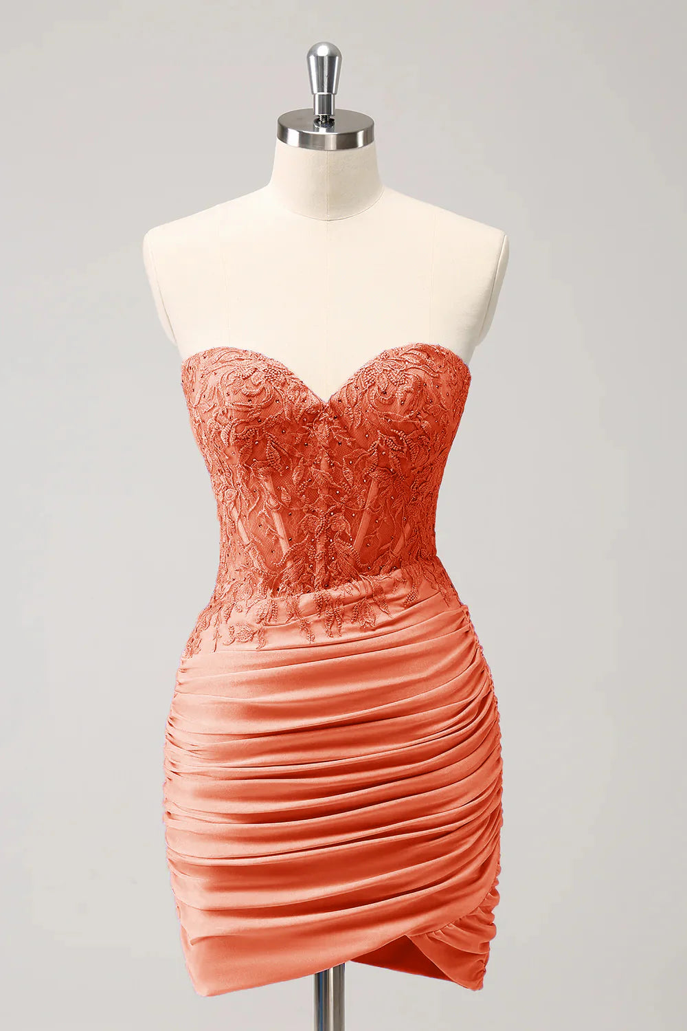 Sleeveless strapless tight fitting sweetheart corset with short pleats and beaded back to school dress