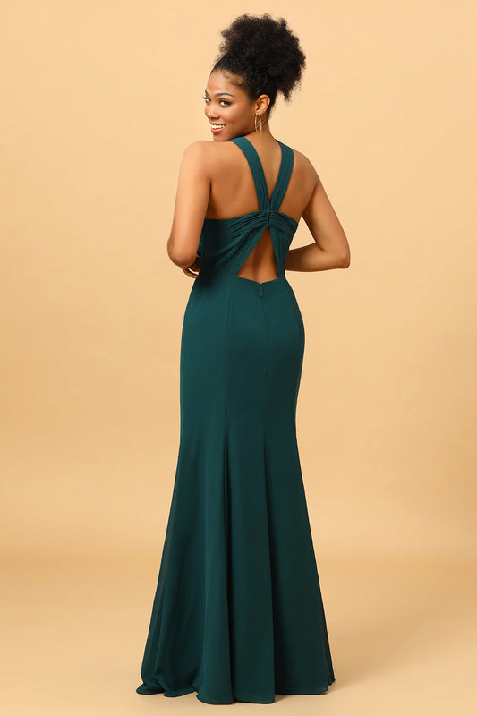 Mermaid suspender chiffon long bridal dress with side slit