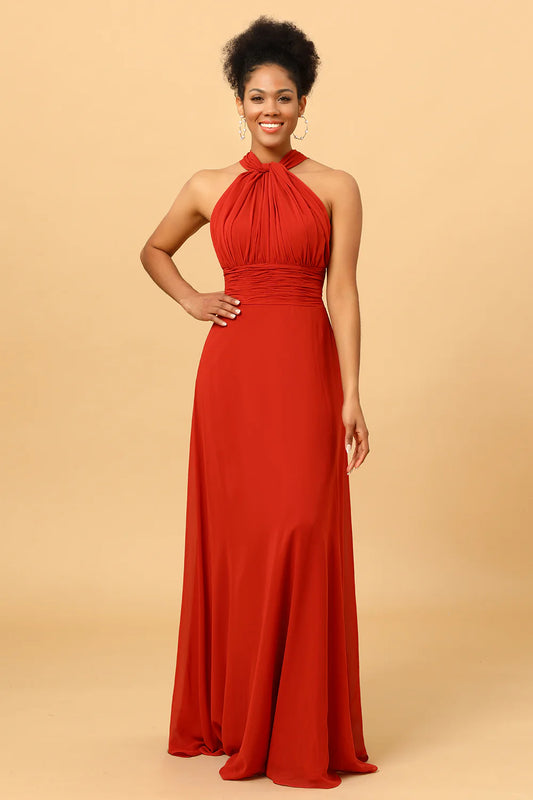 Chiffon long bridesmaid dress with multiple ways to wear