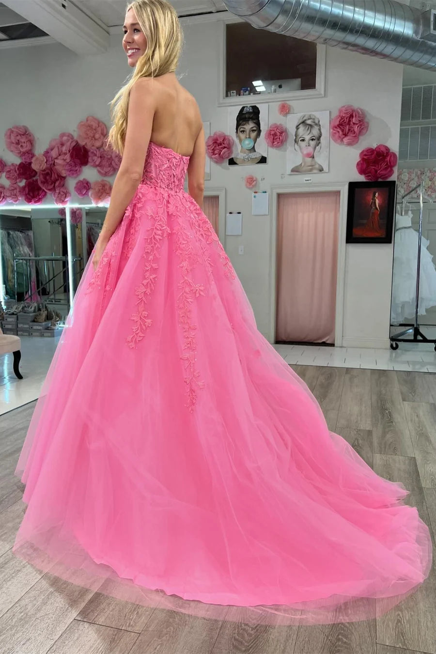 Patchwork strapless A-line long ball dress