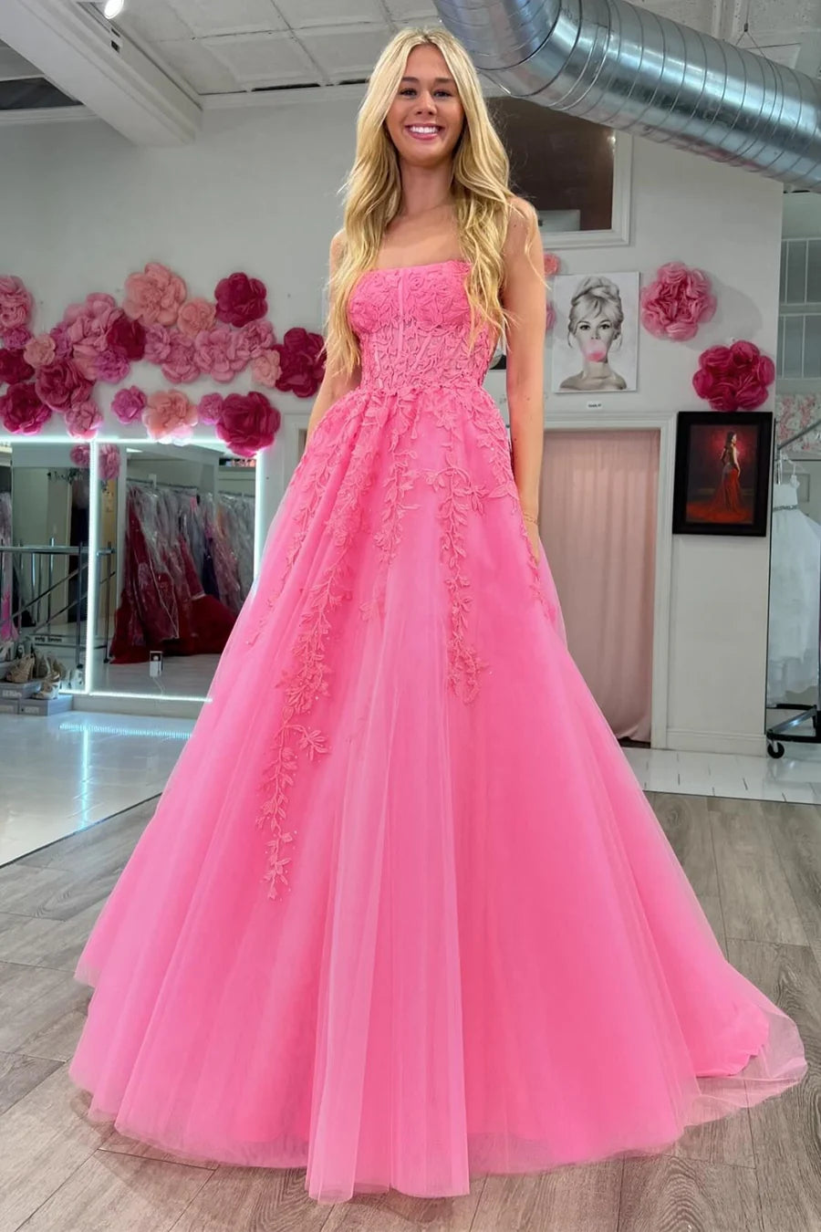 Patchwork strapless A-line long ball dress