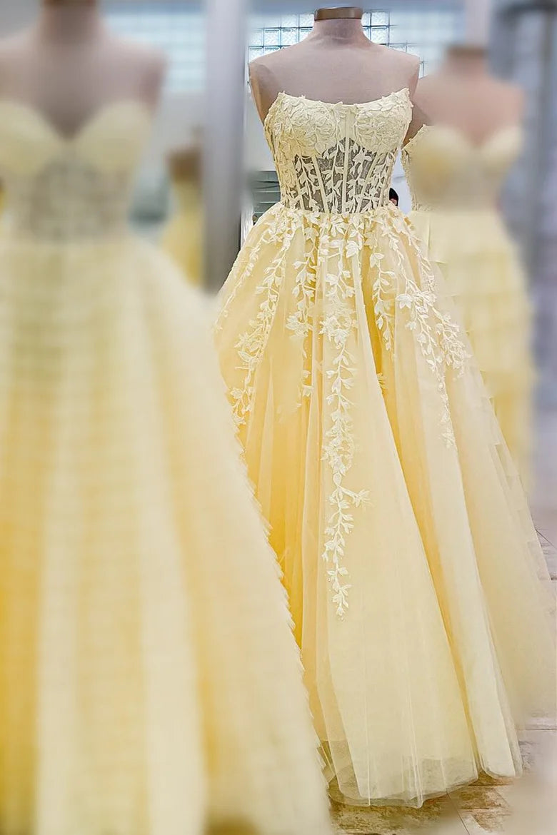 Patchwork strapless A-line long ball dress