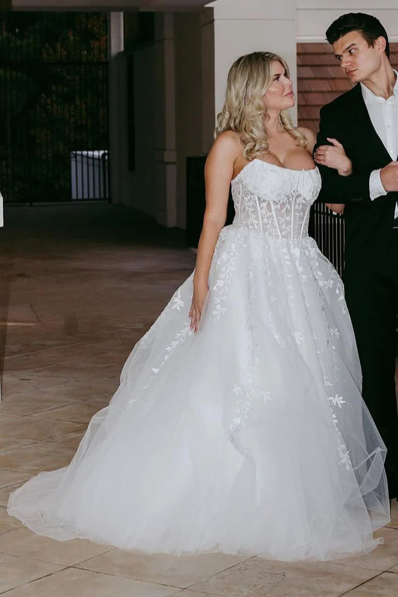 Patchwork strapless A-line long ball dress