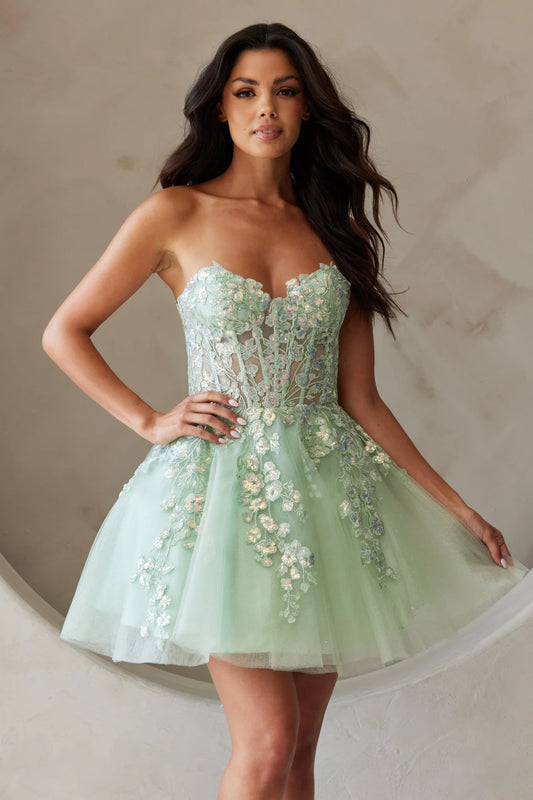 Patchwork strapless transparent corset A-line dress
