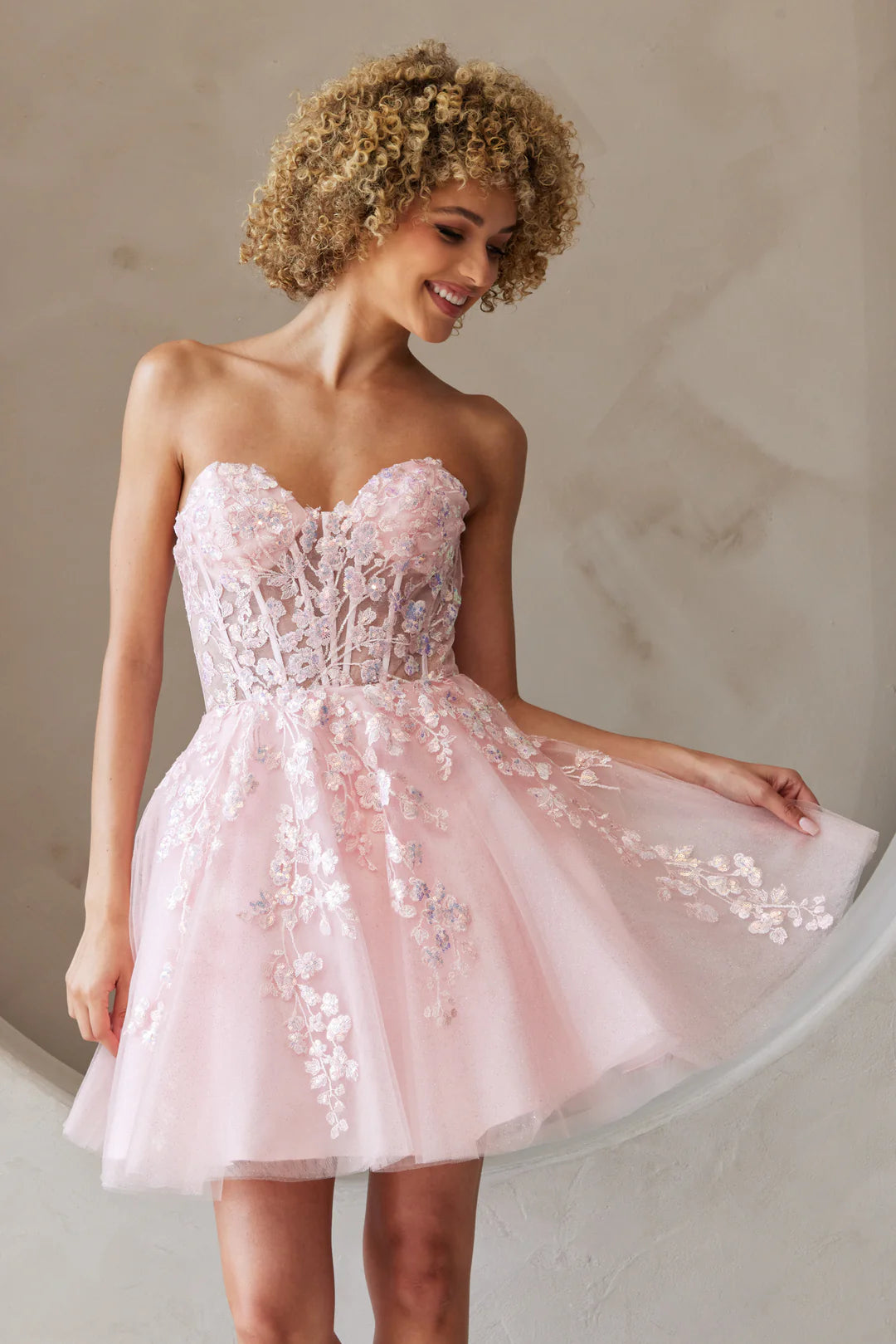 Patchwork strapless transparent corset A-line dress