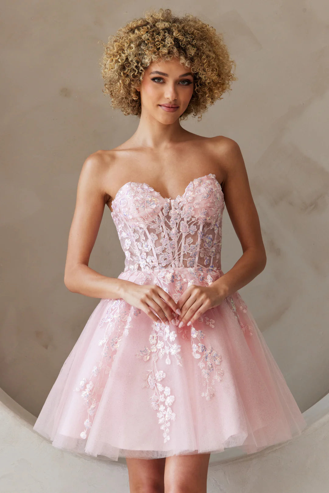 Patchwork strapless transparent corset A-line dress