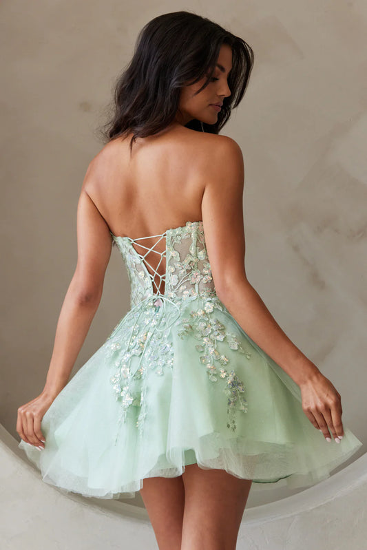 Patchwork strapless transparent corset A-line dress