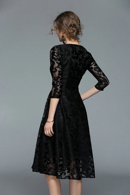 Peacock A Line Round Neck Midi Mother Of The Bride Dress with Half Sleeves