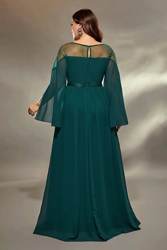 Peacock Blue Plus Size A Line Long Sleeves Mother Of The Bride Dress With Beading
