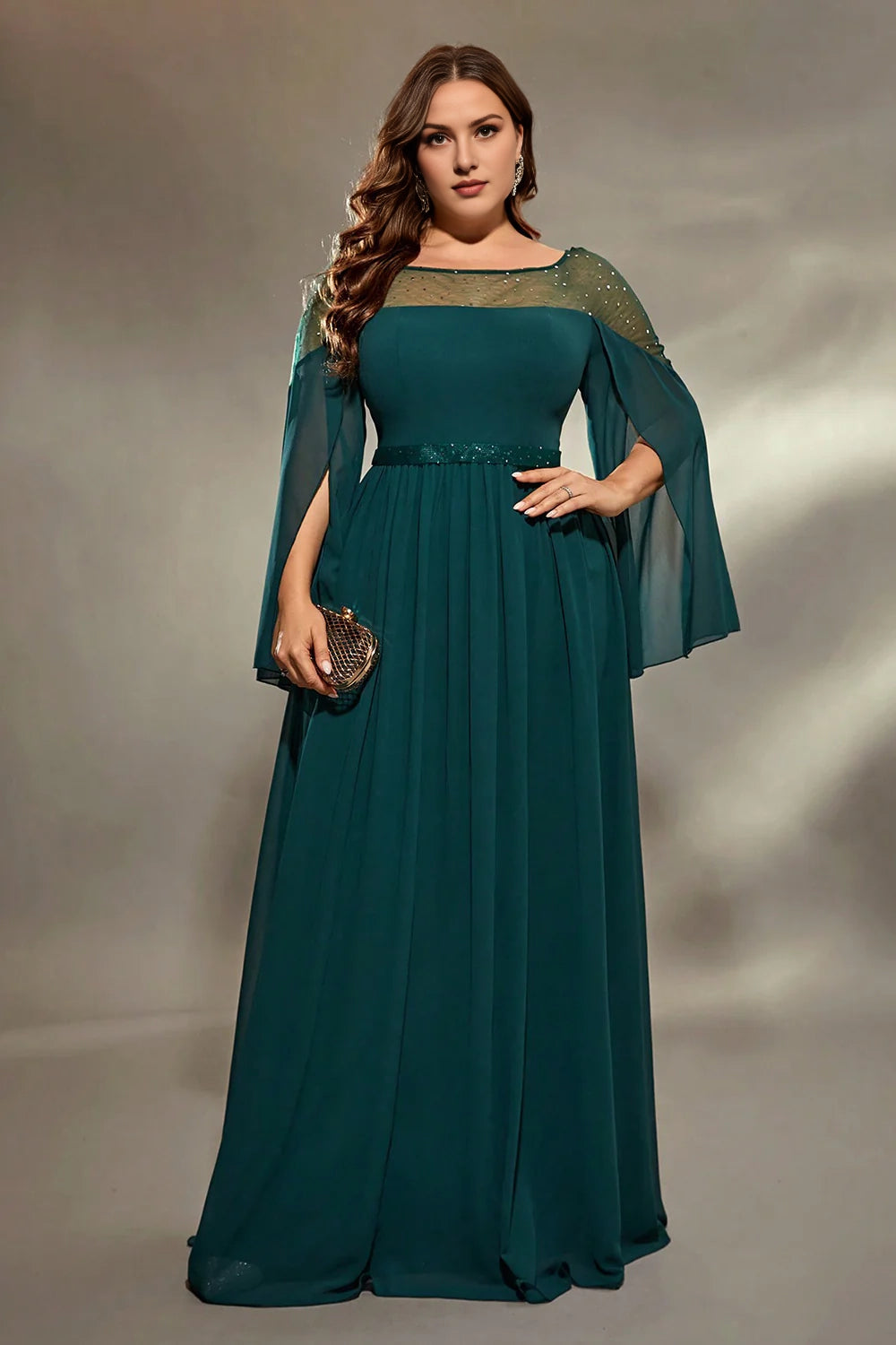 Peacock Blue Plus Size A Line Long Sleeves Mother Of The Bride Dress With Beading