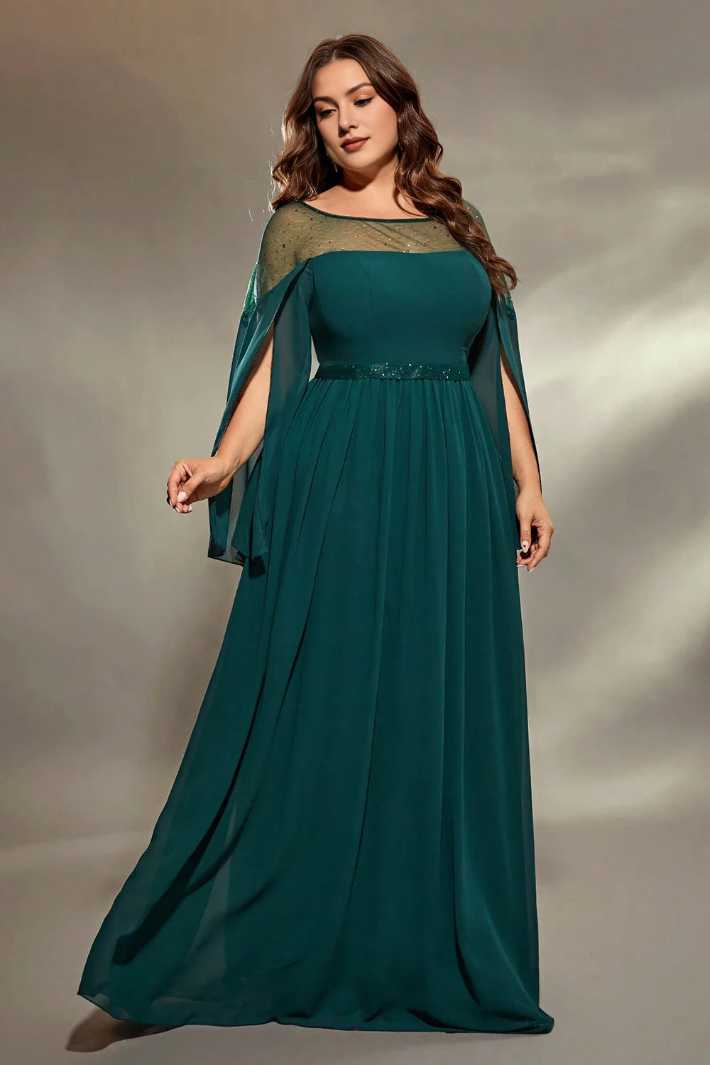 Peacock Blue Plus Size A Line Long Sleeves Mother Of The Bride Dress With Beading