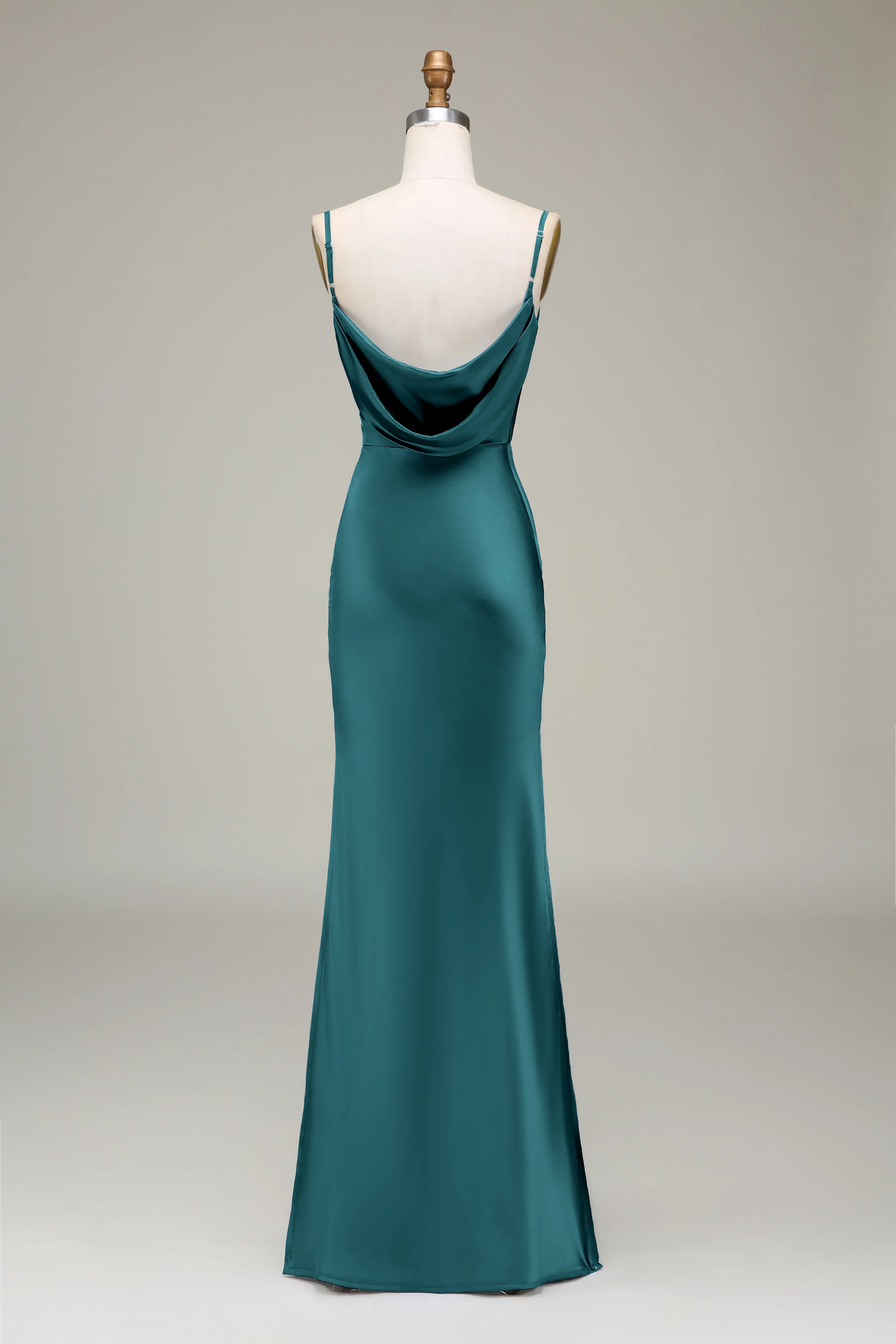 Sheath Spaghetti Straps Long Satin Bridesmaid Dress