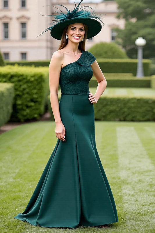 Pine Mermaid One Shoulder Long Mother Of The Bride Dress