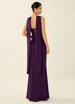 Plum Purple Beaded Capelet Mermaid Maxi Evening Dresses