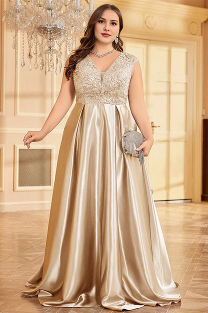 Plus Size Blush Pink Appliques Satin A Line Long Mother Of The Bride Dress