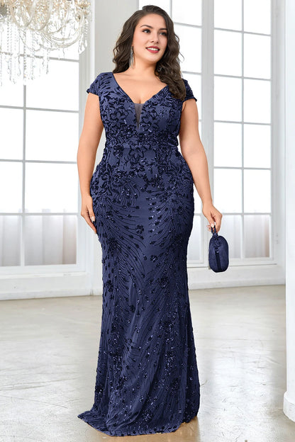 Plus Size Burgundy Cap Sleeves Sheath Long Mother Of The Bride Dress With Appliques