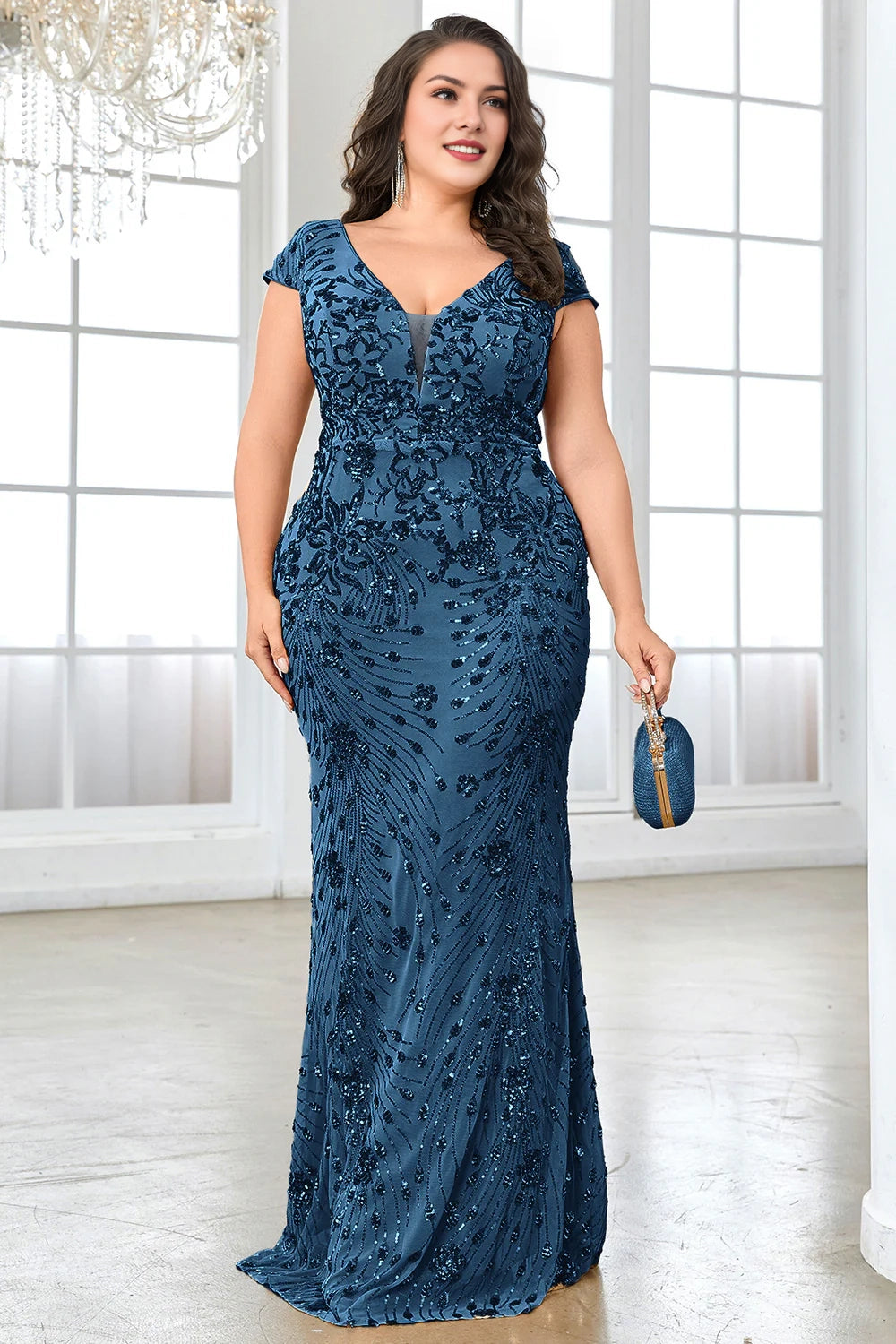 Plus Size Burgundy Cap Sleeves Sheath Long Mother Of The Bride Dress With Appliques