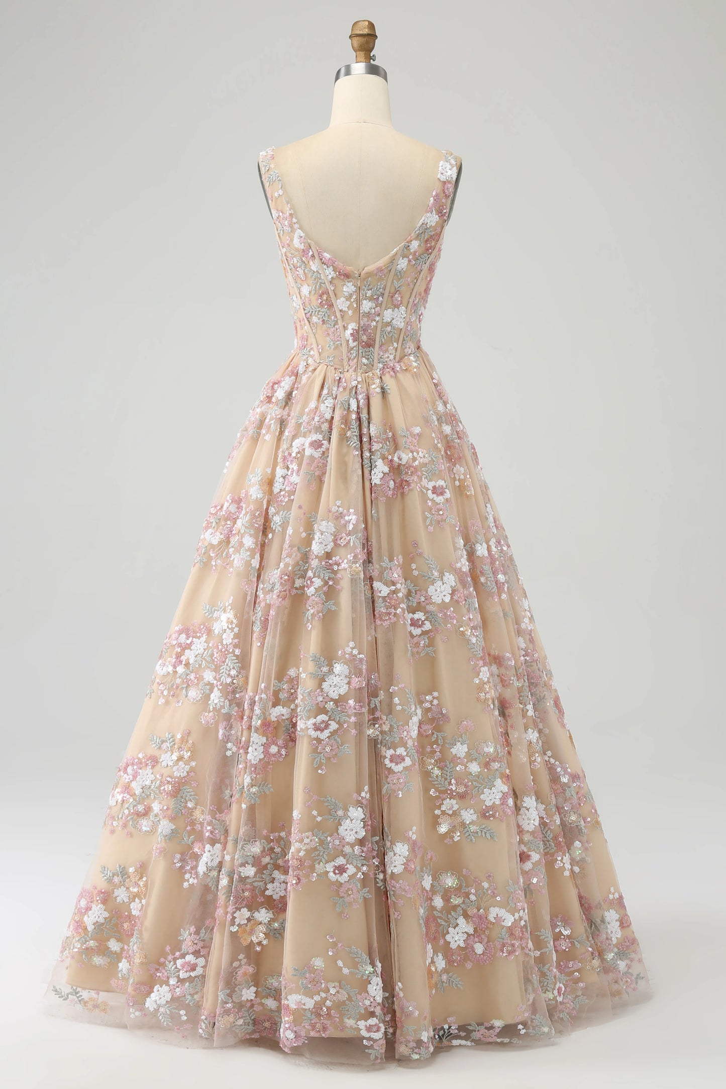 Princess A-line square neck tight corset embroidered long ball dress