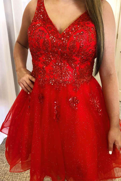Princess Red Beaded A-line Short Homecoming Dress