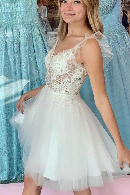 Princess White A-line Appliques Short Party Dress