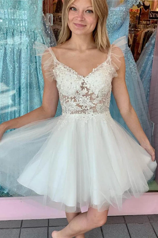 Princess White A-line Appliques Short Party Dress