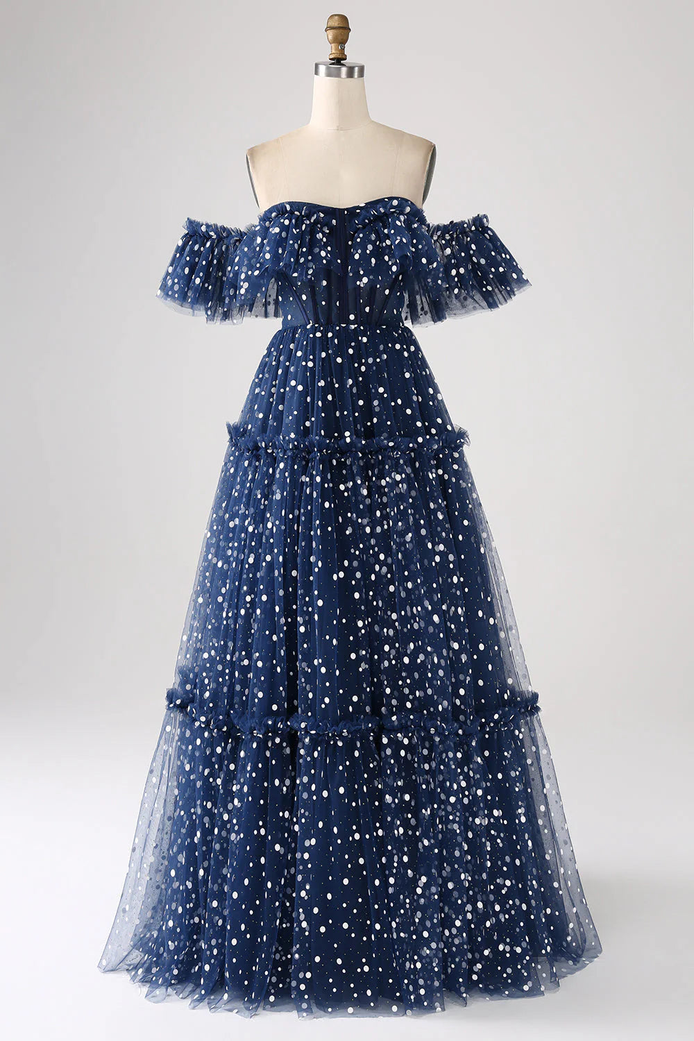 Princess A-line off shoulder pleated layered long ball gown