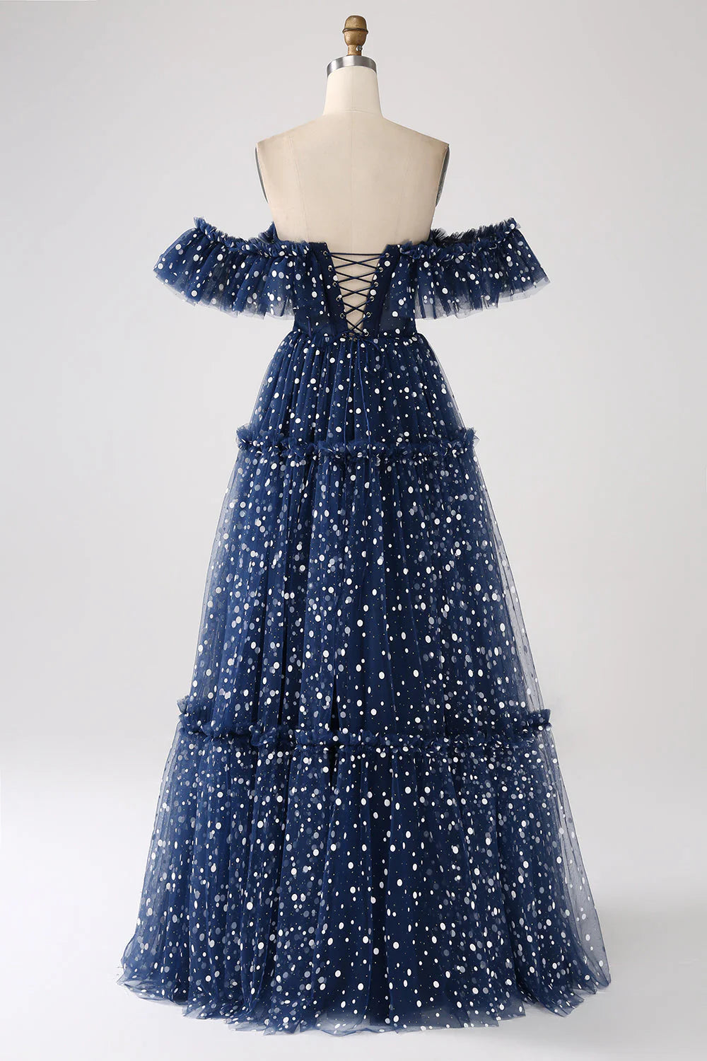 Princess A-line off shoulder pleated layered long ball gown