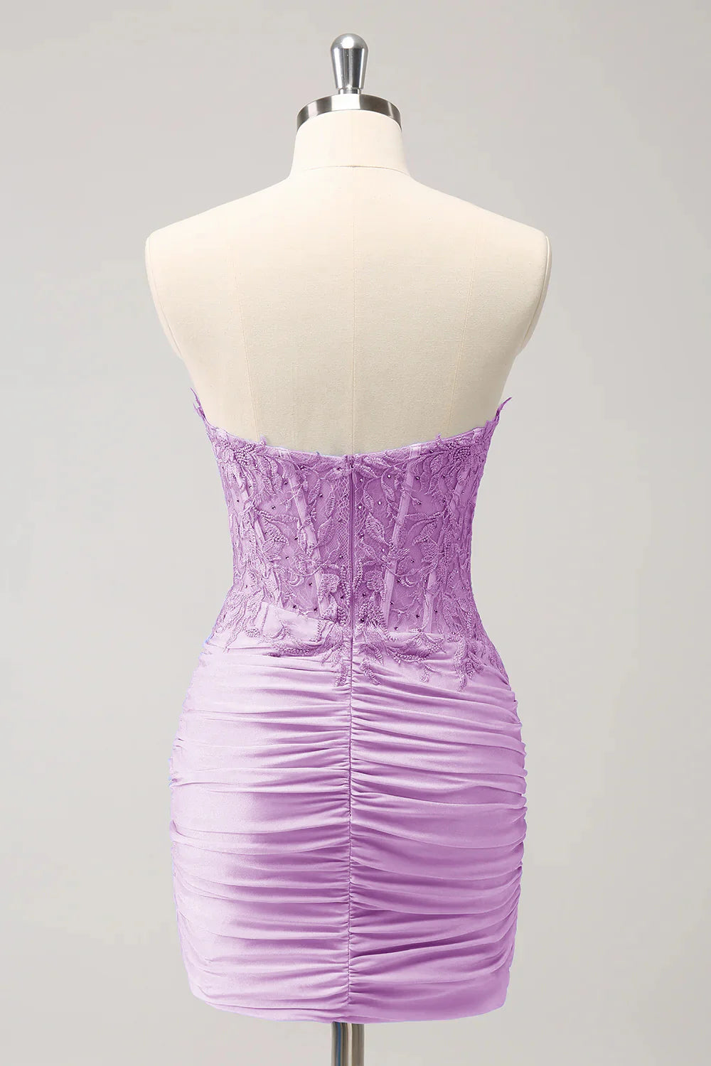 Sleeveless strapless tight fitting sweetheart corset with short pleats and beaded back to school dress