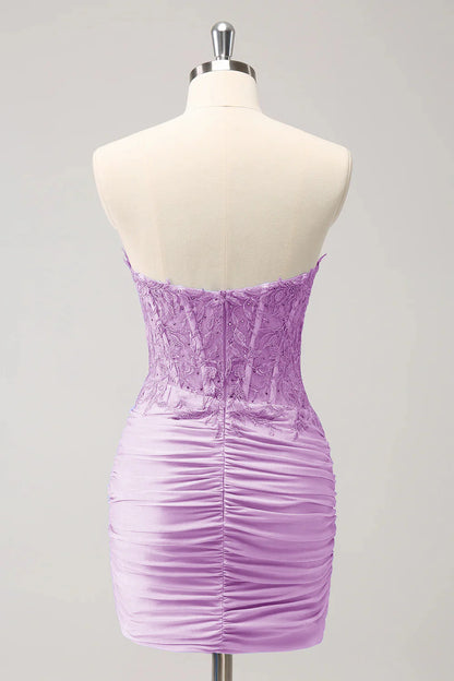 Sleeveless strapless tight fitting sweetheart corset with short pleats and beaded back to school dress